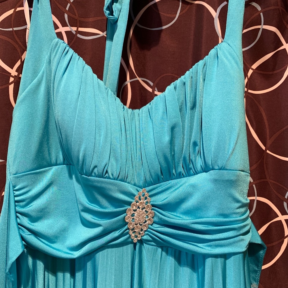 REDUCED PRICE! Turquoise long formal halter dress.